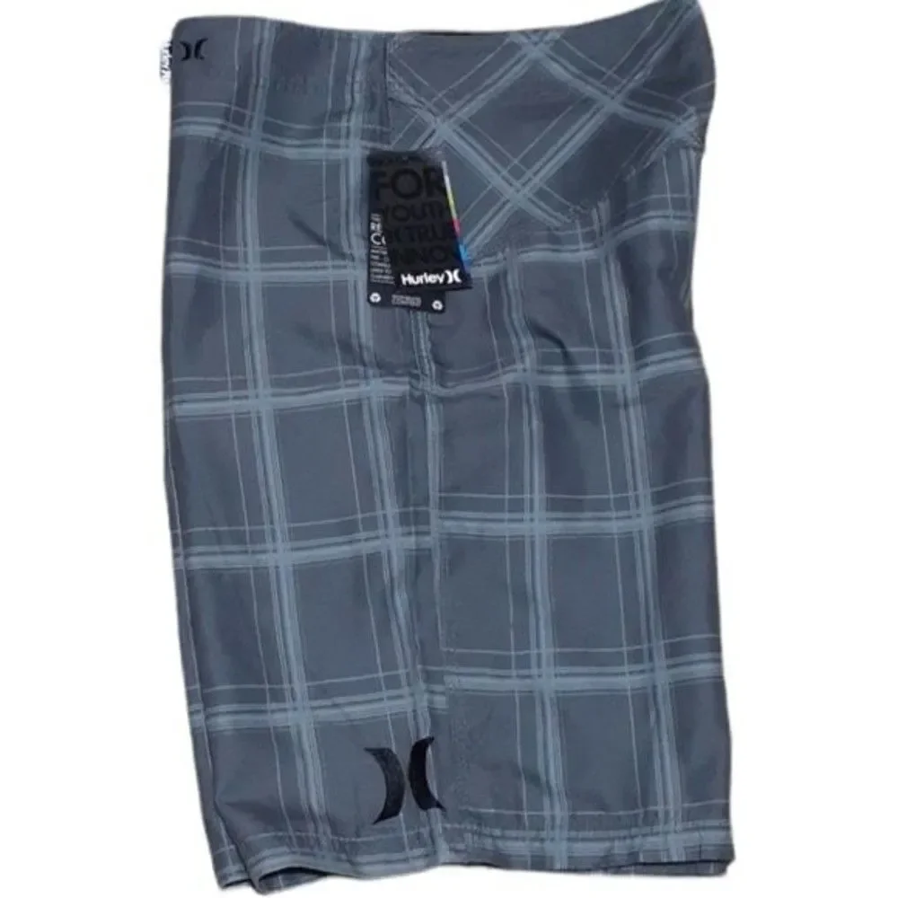 Hurley Men's Board Shorts Grey Plaid Side Pocket Sz 32
